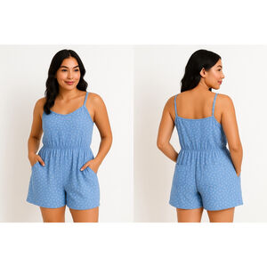 Women's Old Navy Blue & White Floral Romper Plus Size 2X